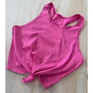 Weissman SA Hot Pink Ribbed Dancewear Crop Tank Top Front Knot Racerback Style